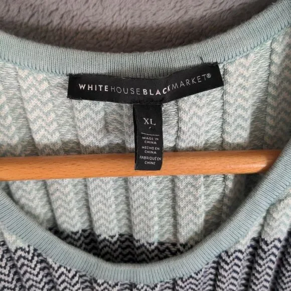 White House Black Market Midi Dress XL Tank Stretch Green Coastal Chevron Stripe - Picture 7 of 8